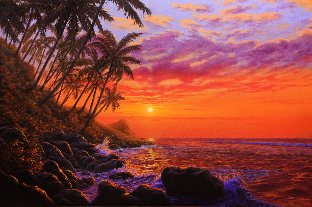 Sunset - Oil On Canvas Wallpapers