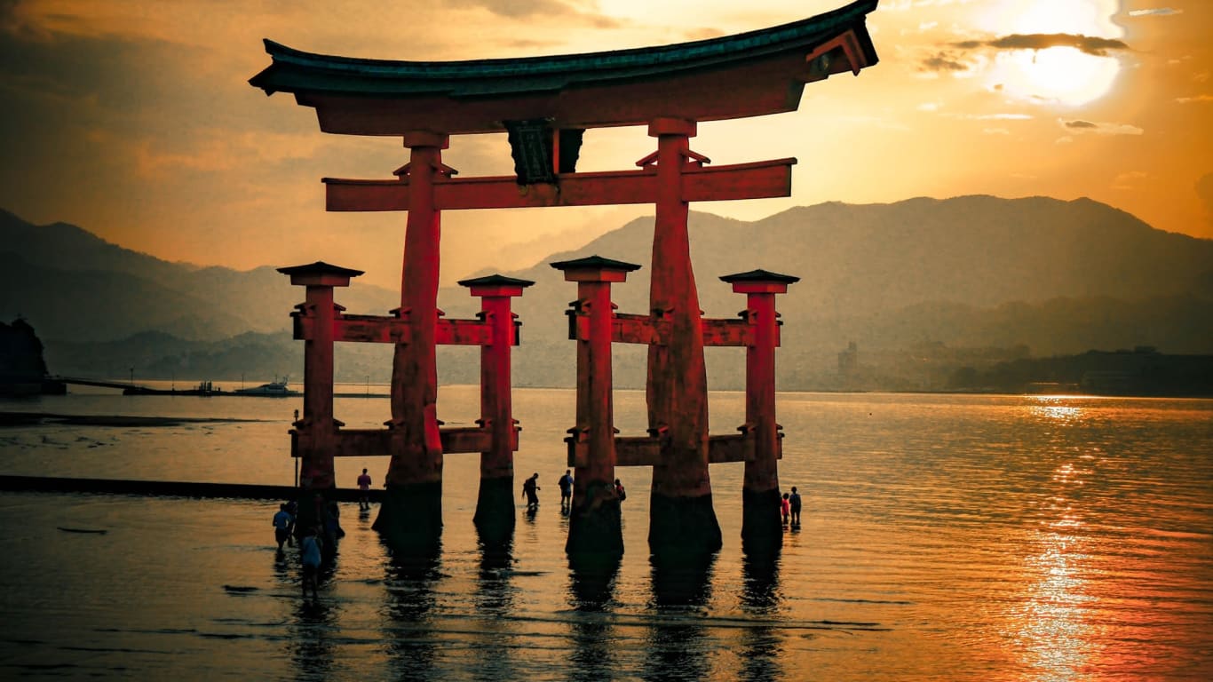 Sunset Art And Walking Under Torii Wallpapers