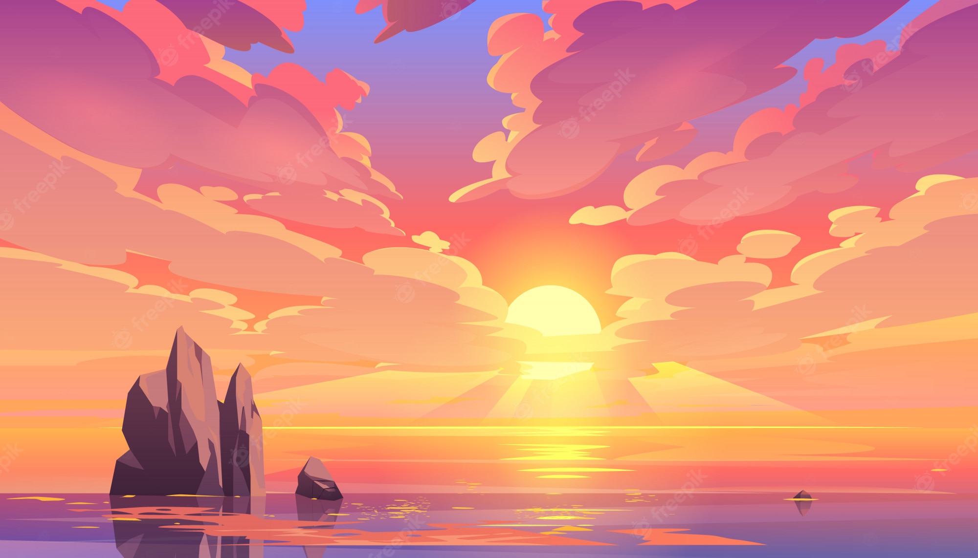 Sunset Point Illustration Wallpapers