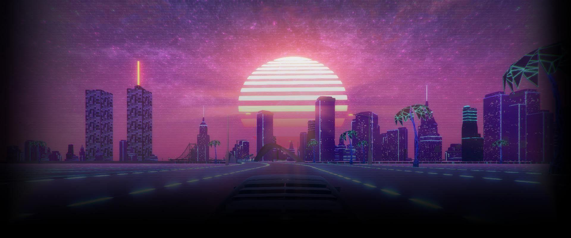 Synthwave 8-Bit Pixel Cityscape Wallpapers