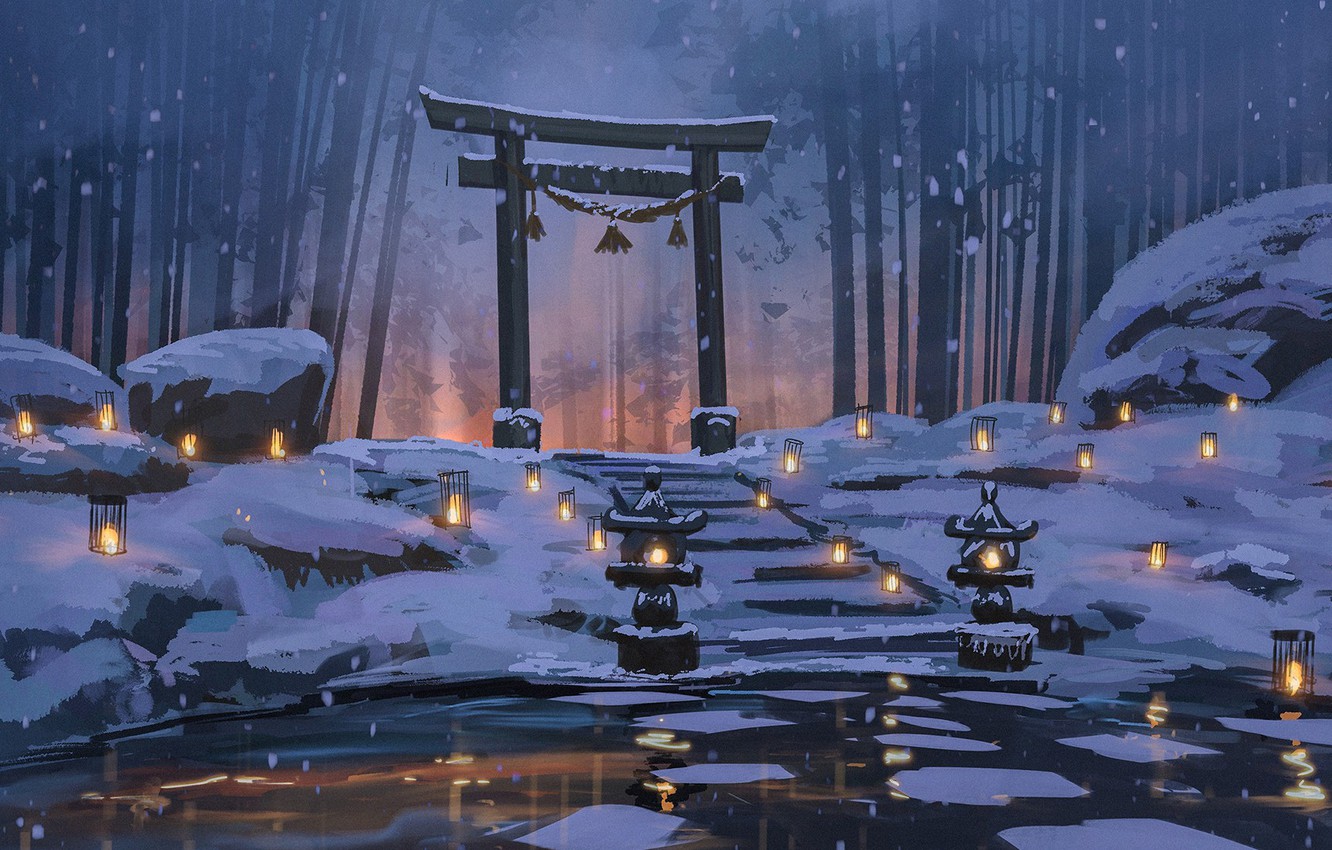 Torii Gate Paint Art Wallpapers