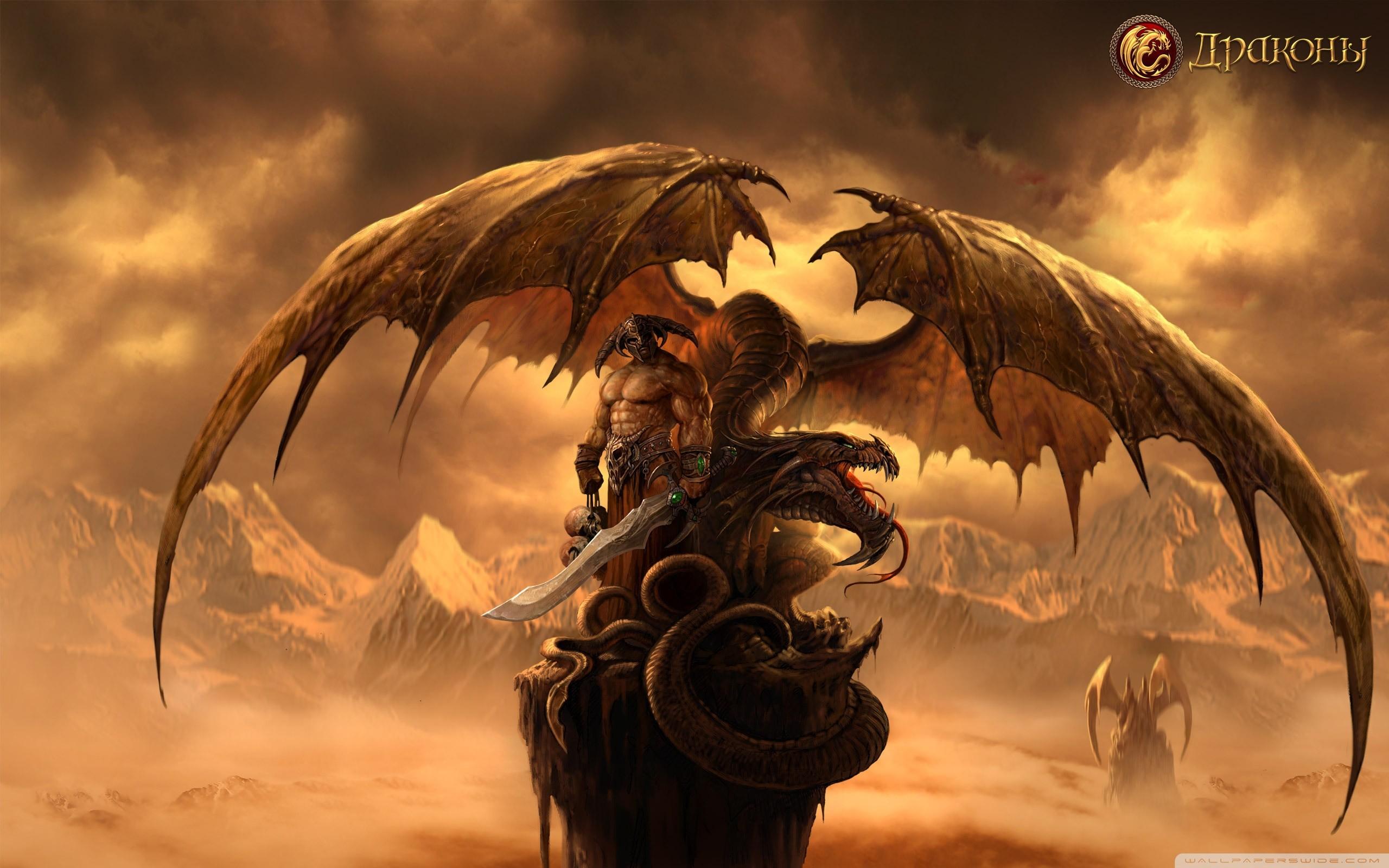 Warrior With Dragon In Sunrise Wallpapers