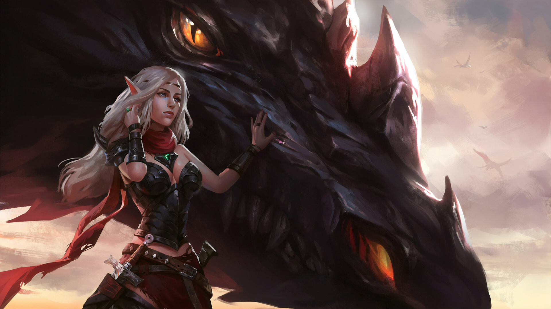 Warrior With Dragon In Sunrise Wallpapers