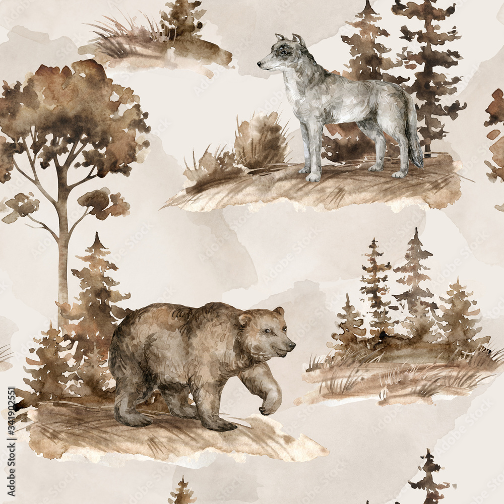 Wolf And Landscape Illustration Wallpapers