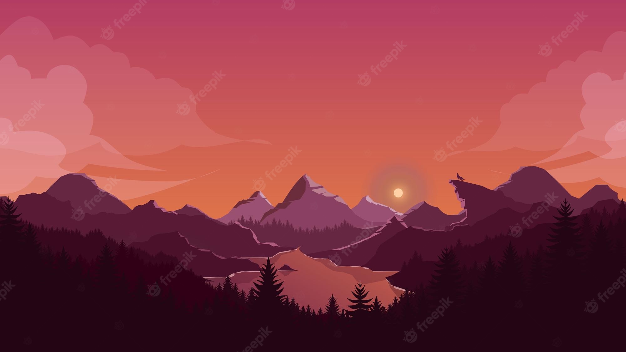 Wolf And Landscape Illustration Wallpapers