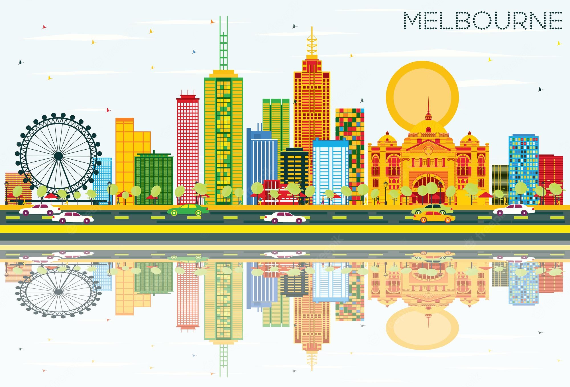 Yellow City Vector Reflection Wallpapers