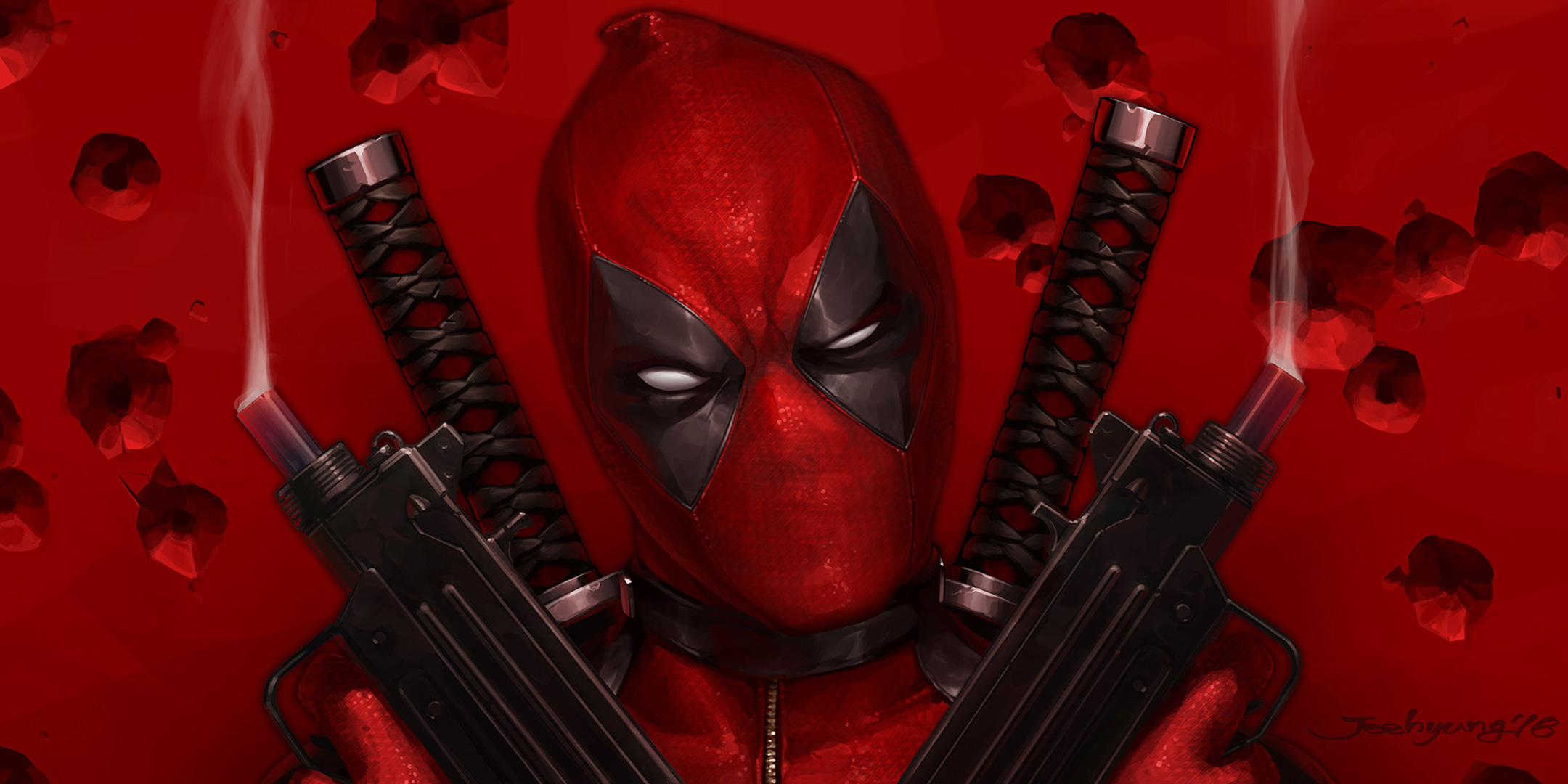 Deadpool With Guns Up Wallpapers