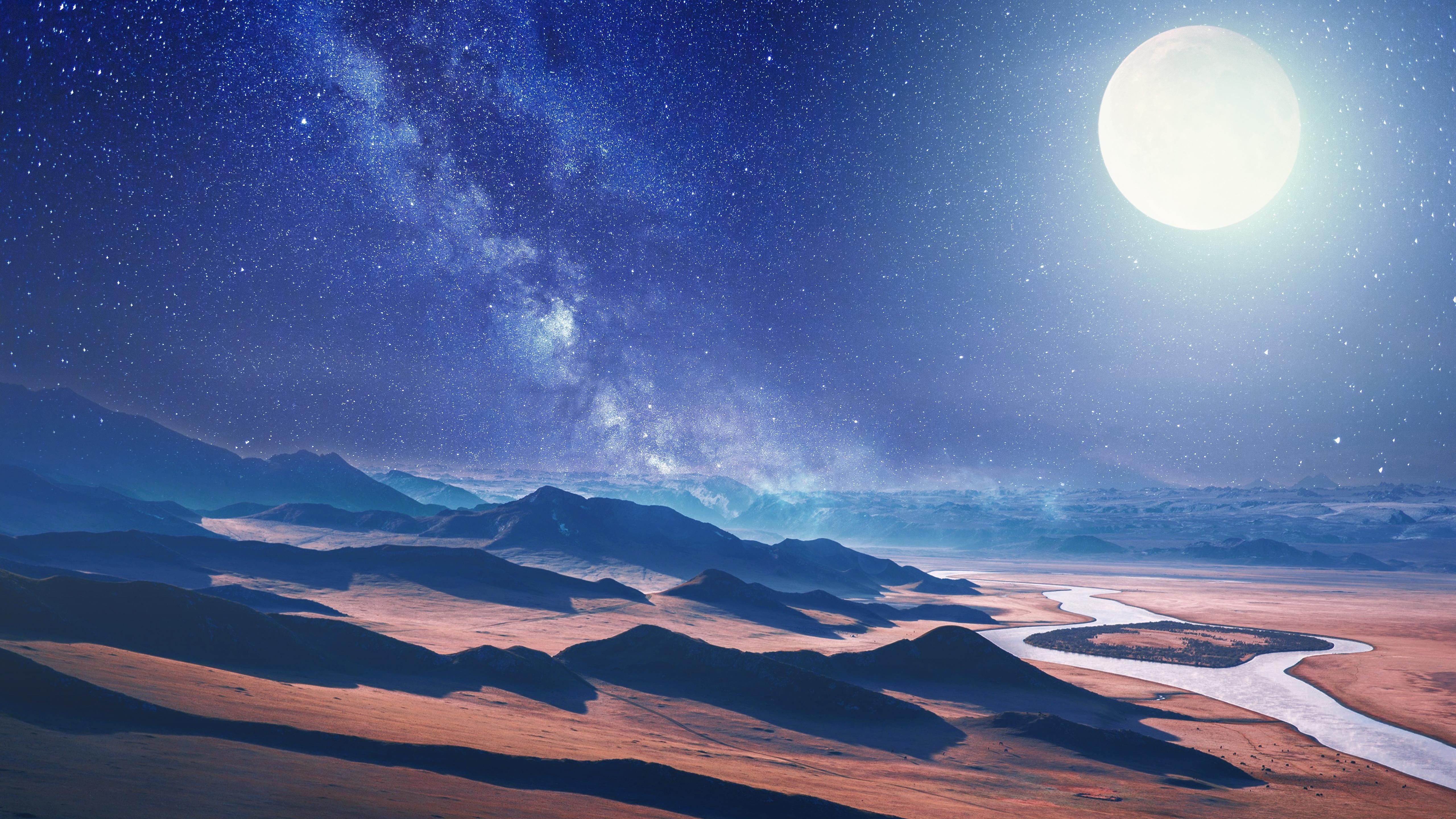 Desert Night Illustration Wallpapers