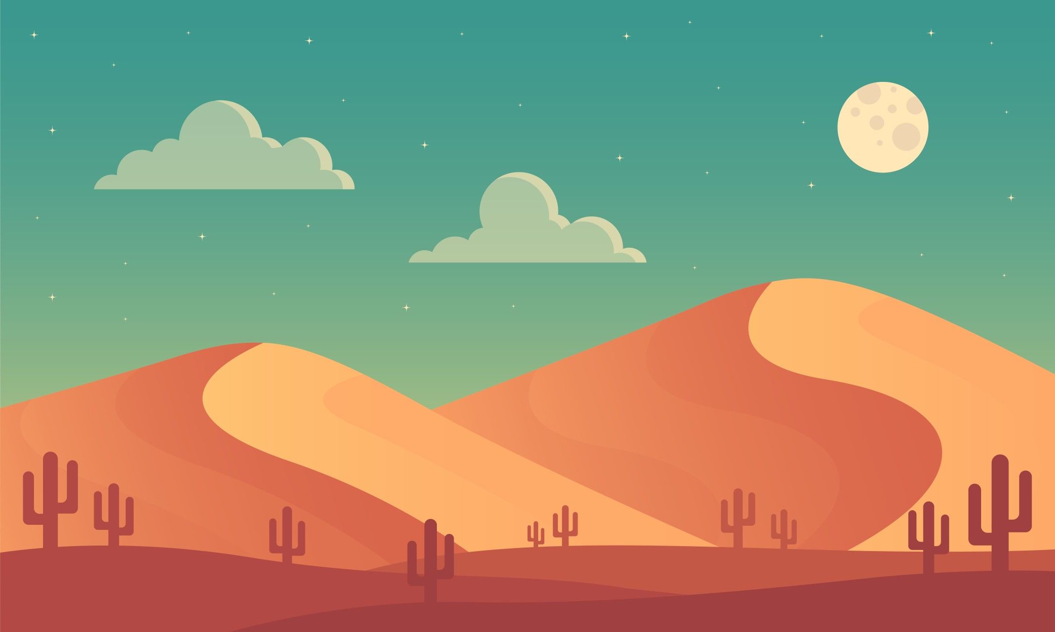 Desert Night Illustration Wallpapers