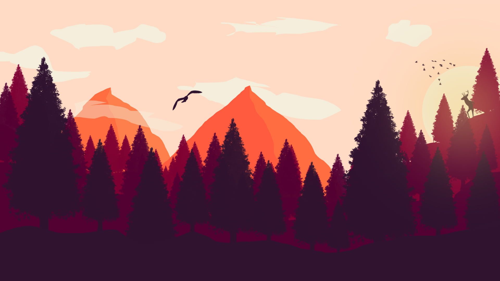 Forest And Mountains Illustrations Wallpapers