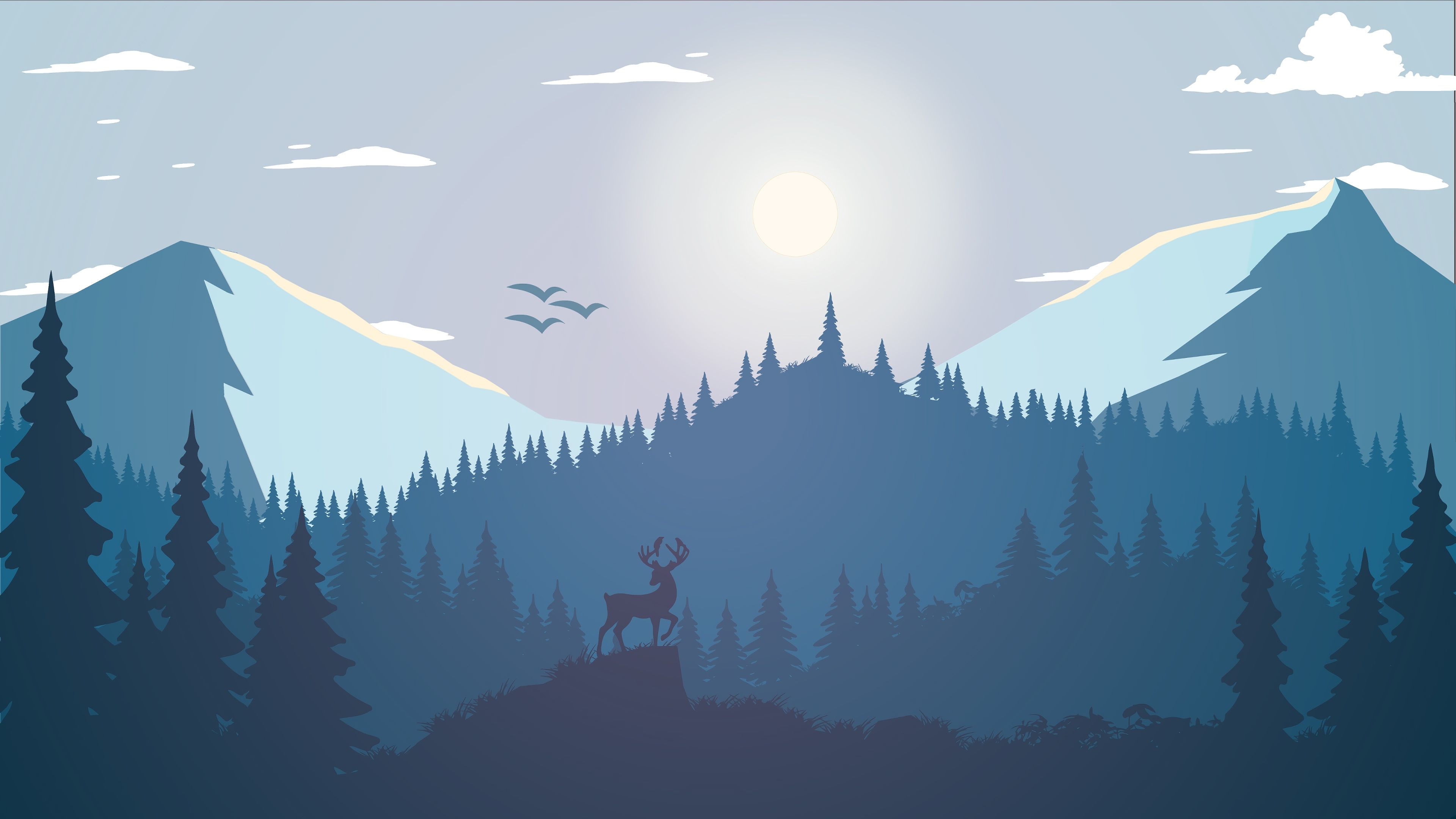 Forest Mountains Sunset Cool Weather Minimalism Wallpapers