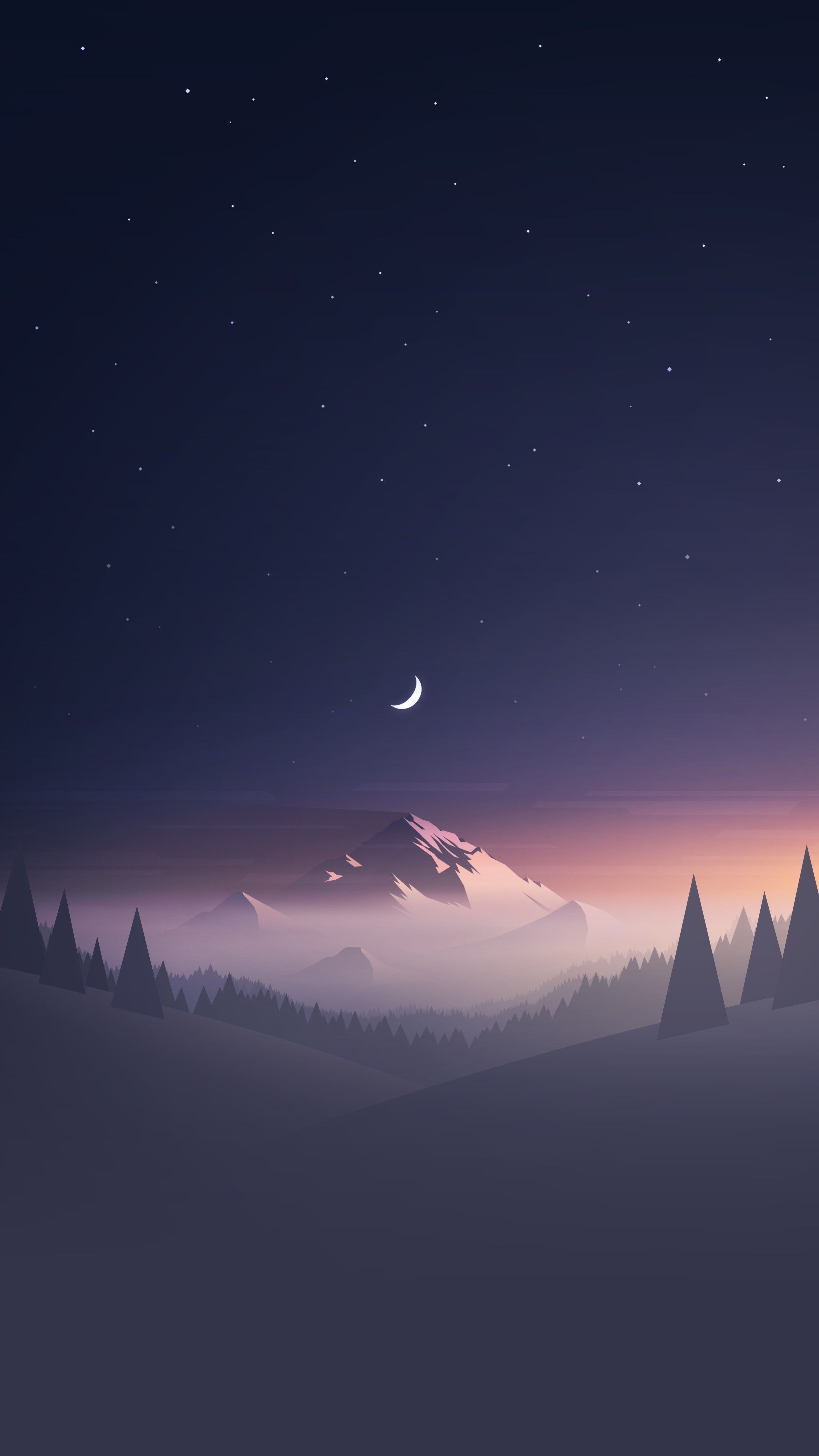 Mountains Moon Trees Minimal Wallpapers