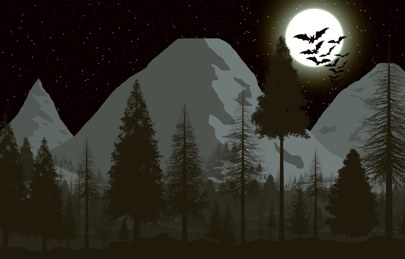 Mountains Moon Trees Minimal Wallpapers