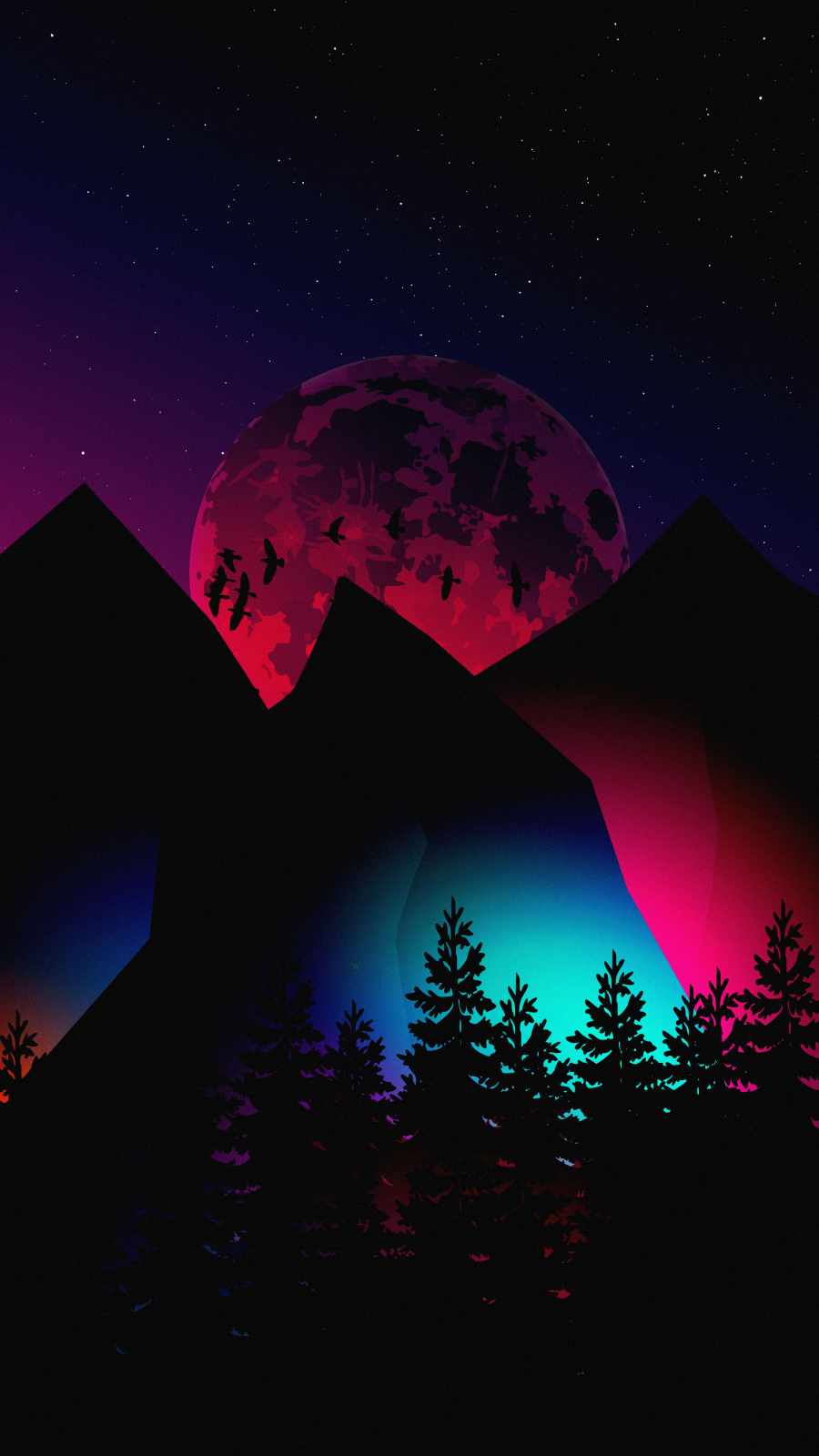 Mountains Moon Trees Minimal Wallpapers