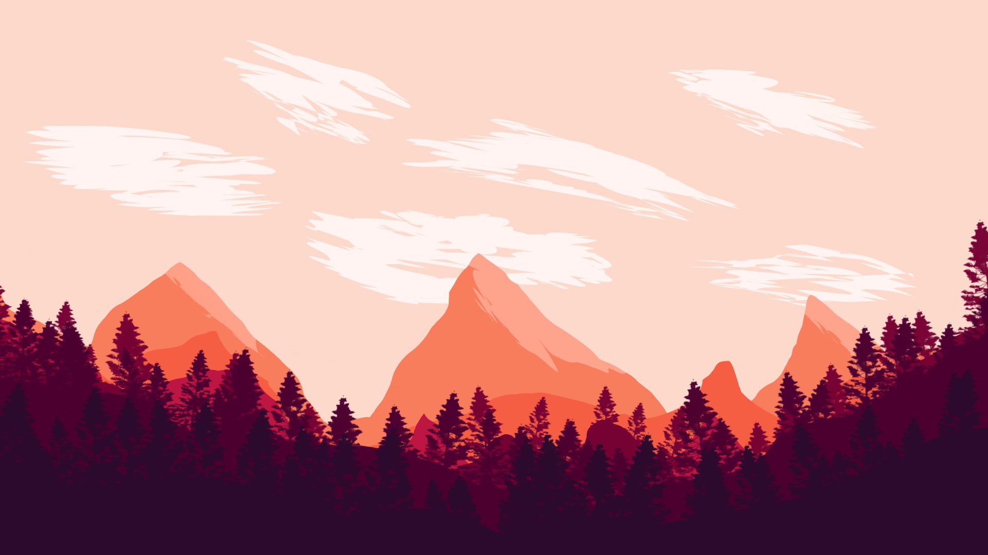 Mountains Trees Forest 3D Minimalism Wallpapers