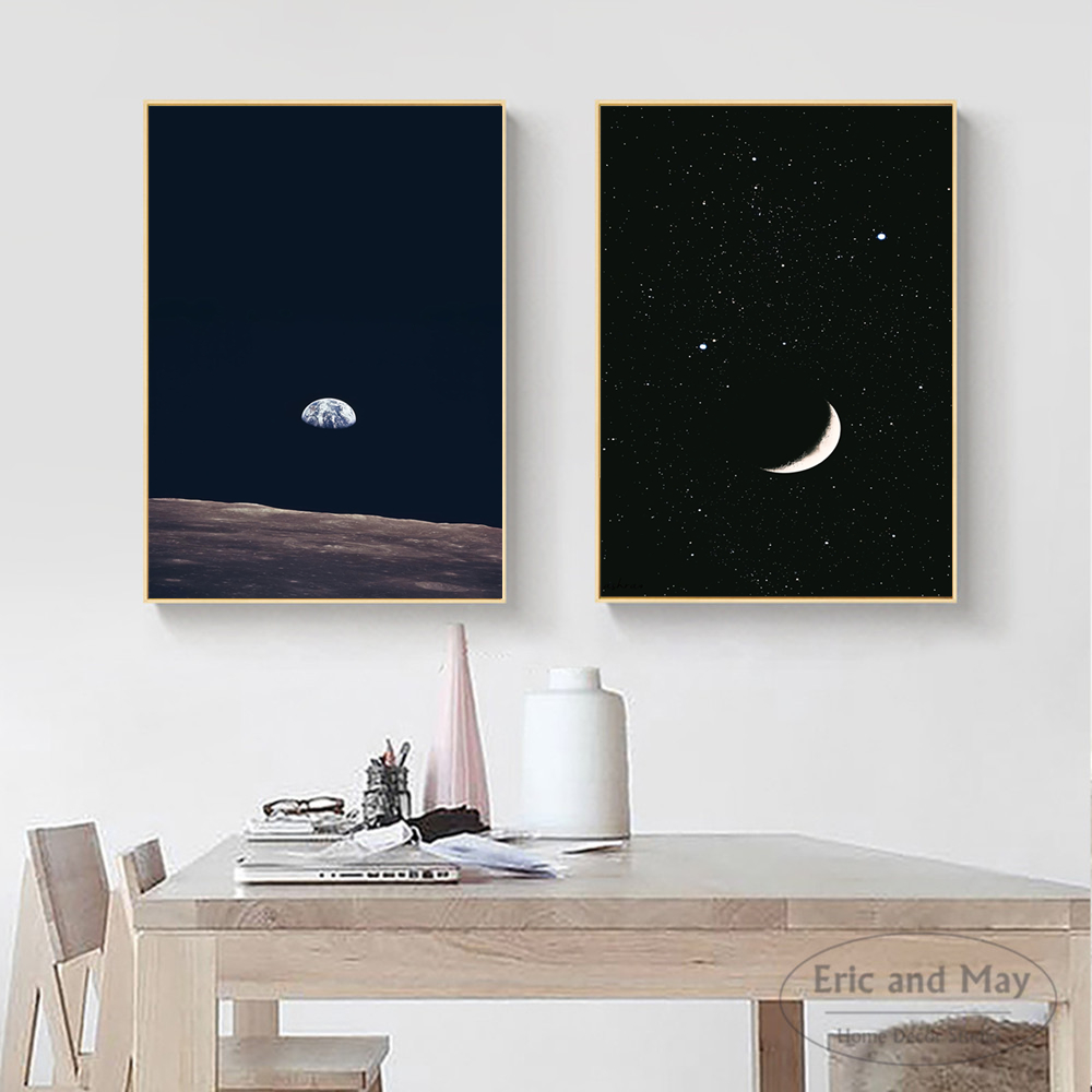 Space Moon And Earth Minimalism Art Wallpapers
