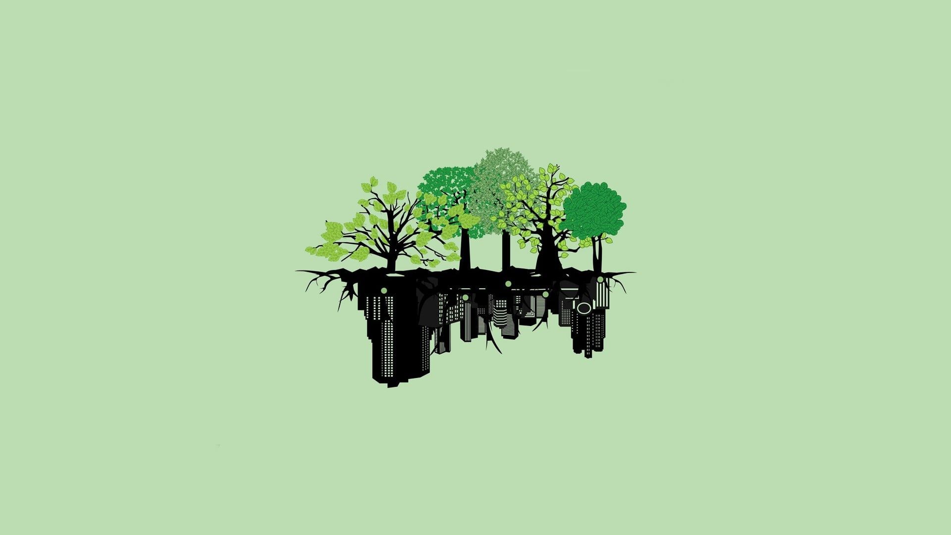 Tree And Cityscape Minimal Wallpapers