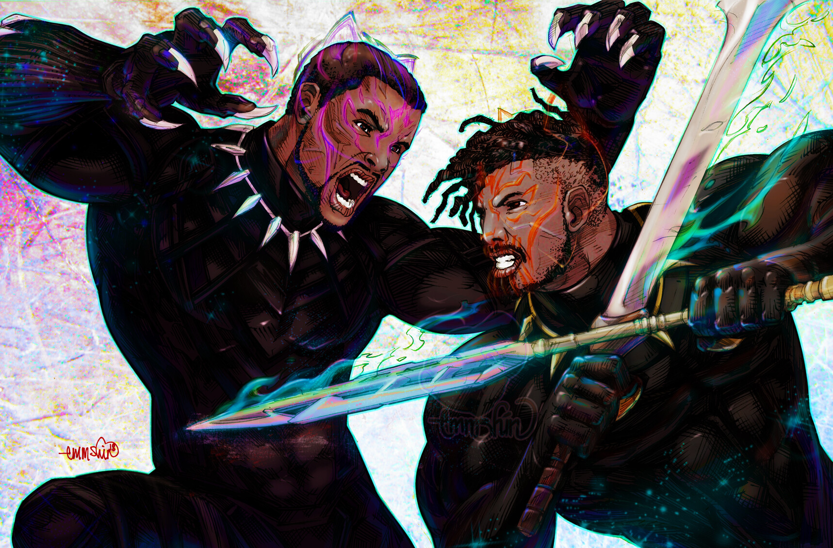 Black Panther Vs Killmonger Illustration Wallpapers