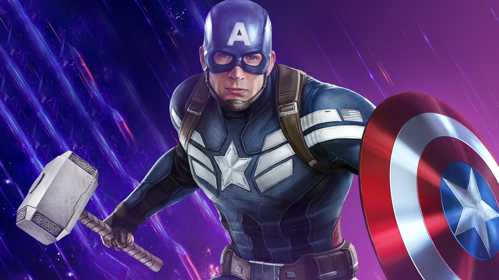 Captain America With Shield &Amp; MjoLnir Wallpapers