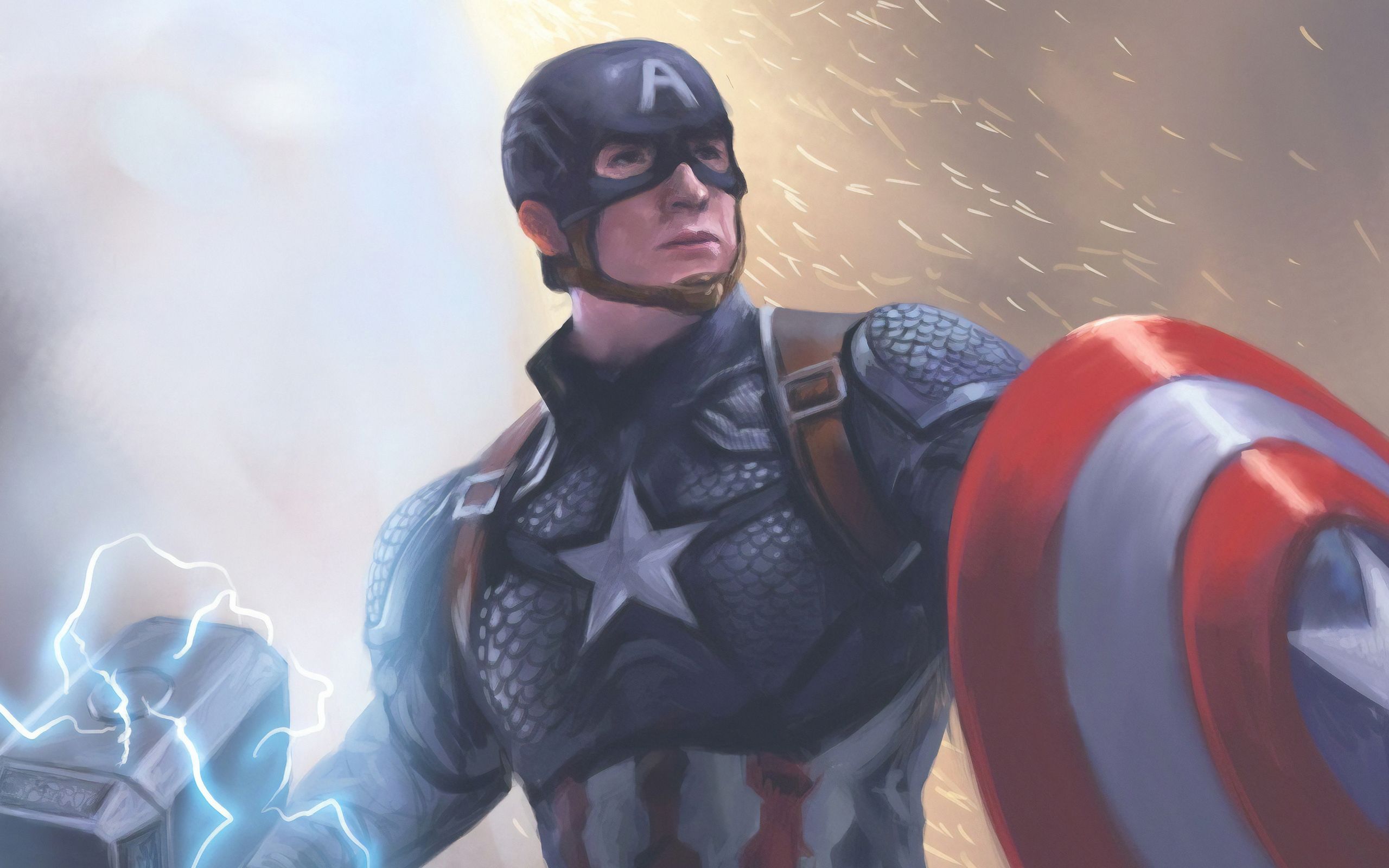 Captain America With Shield &Amp; MjoLnir Wallpapers