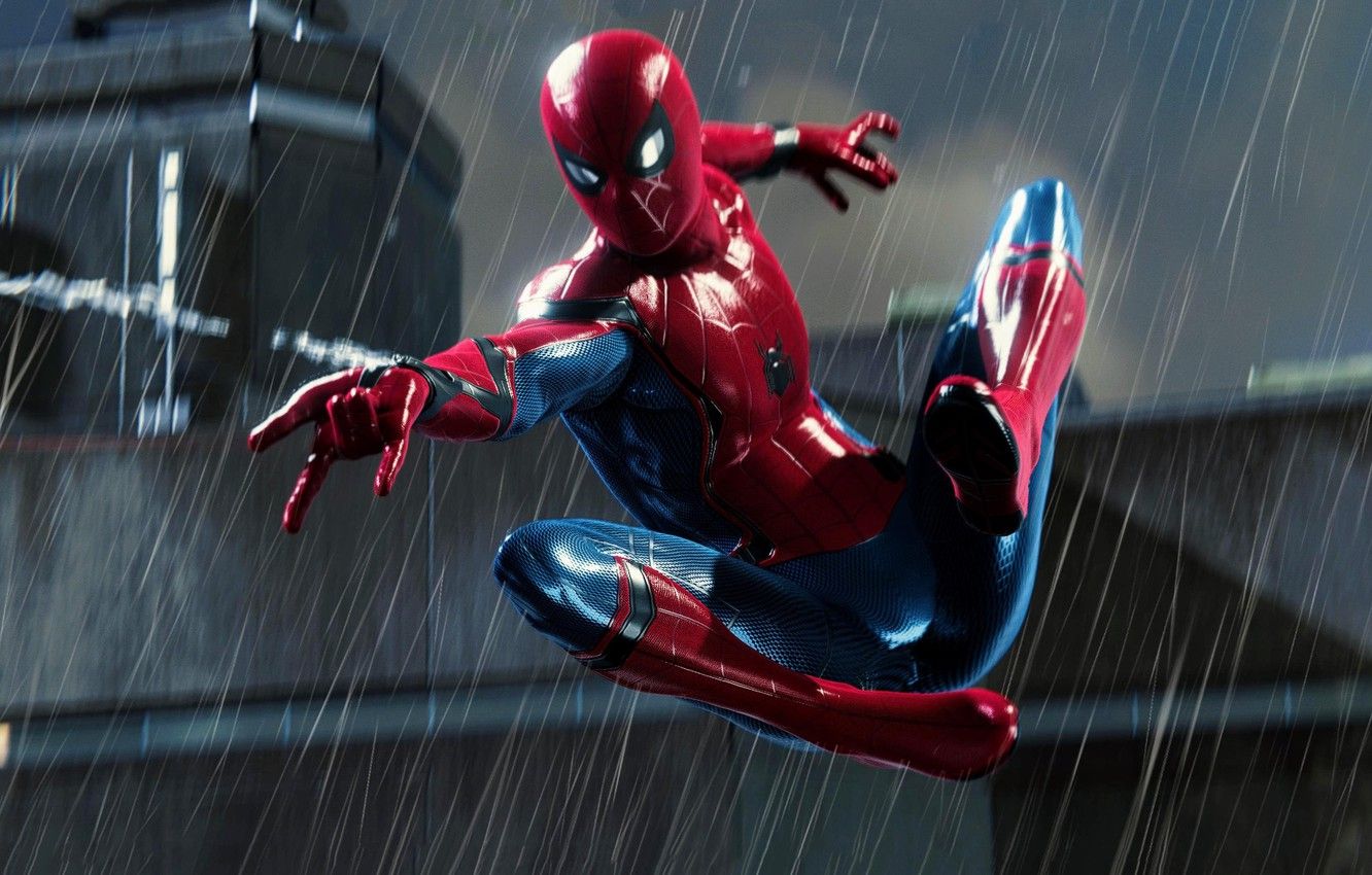 Spider Man Flying In Rain Wallpapers