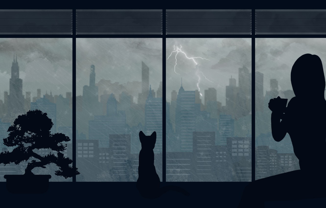 4K Girl In The Rain With Cat Wallpapers