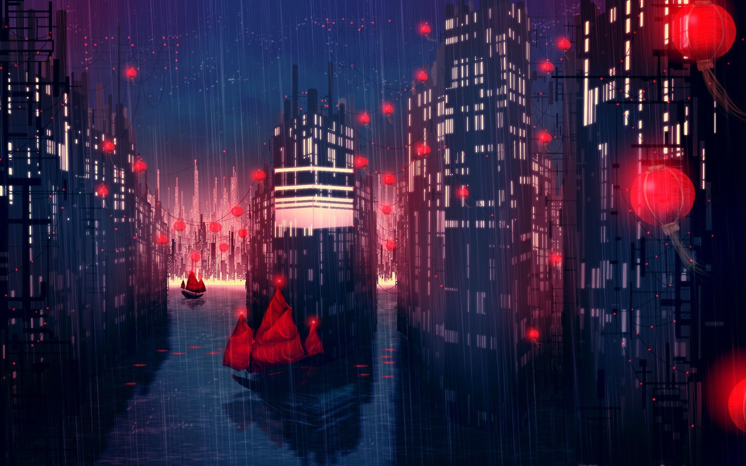 Anime City Night Scenery Wallpapers