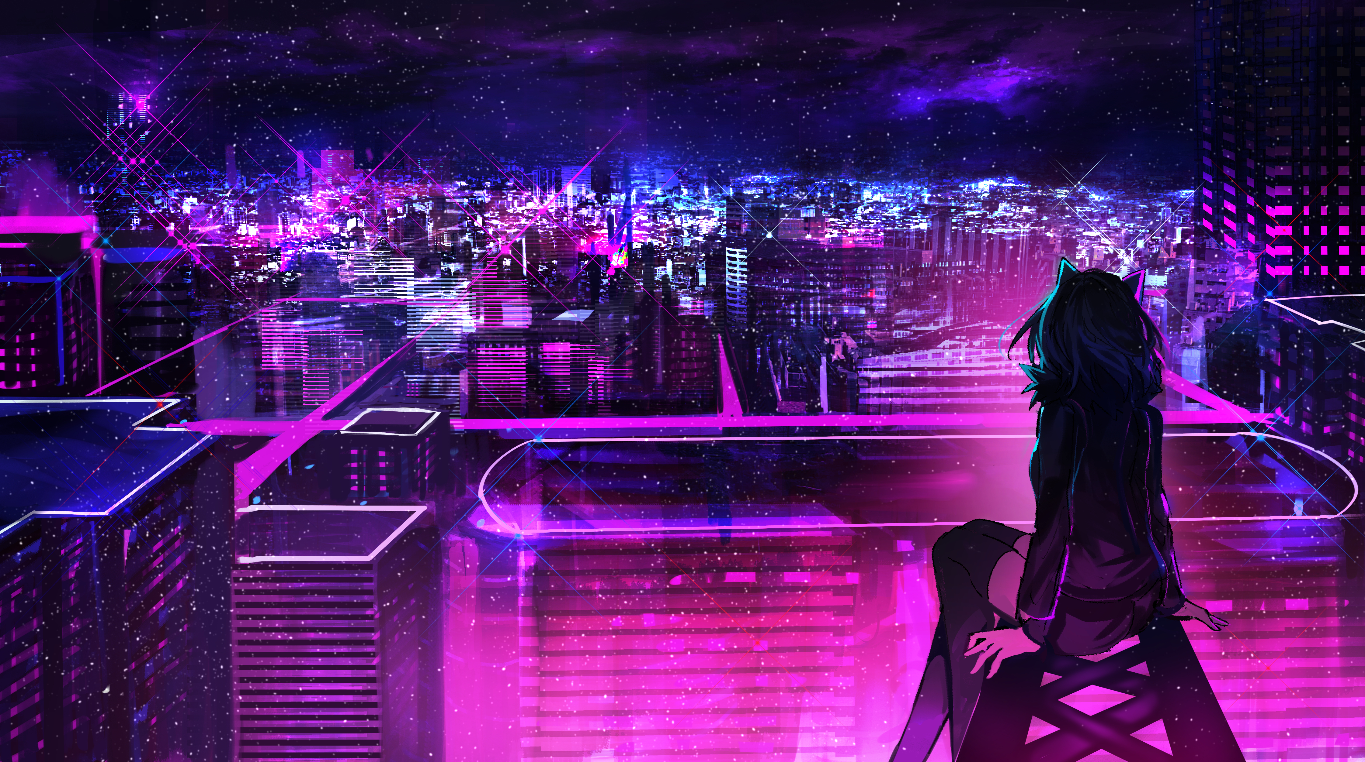 Anime City Purple Wallpapers