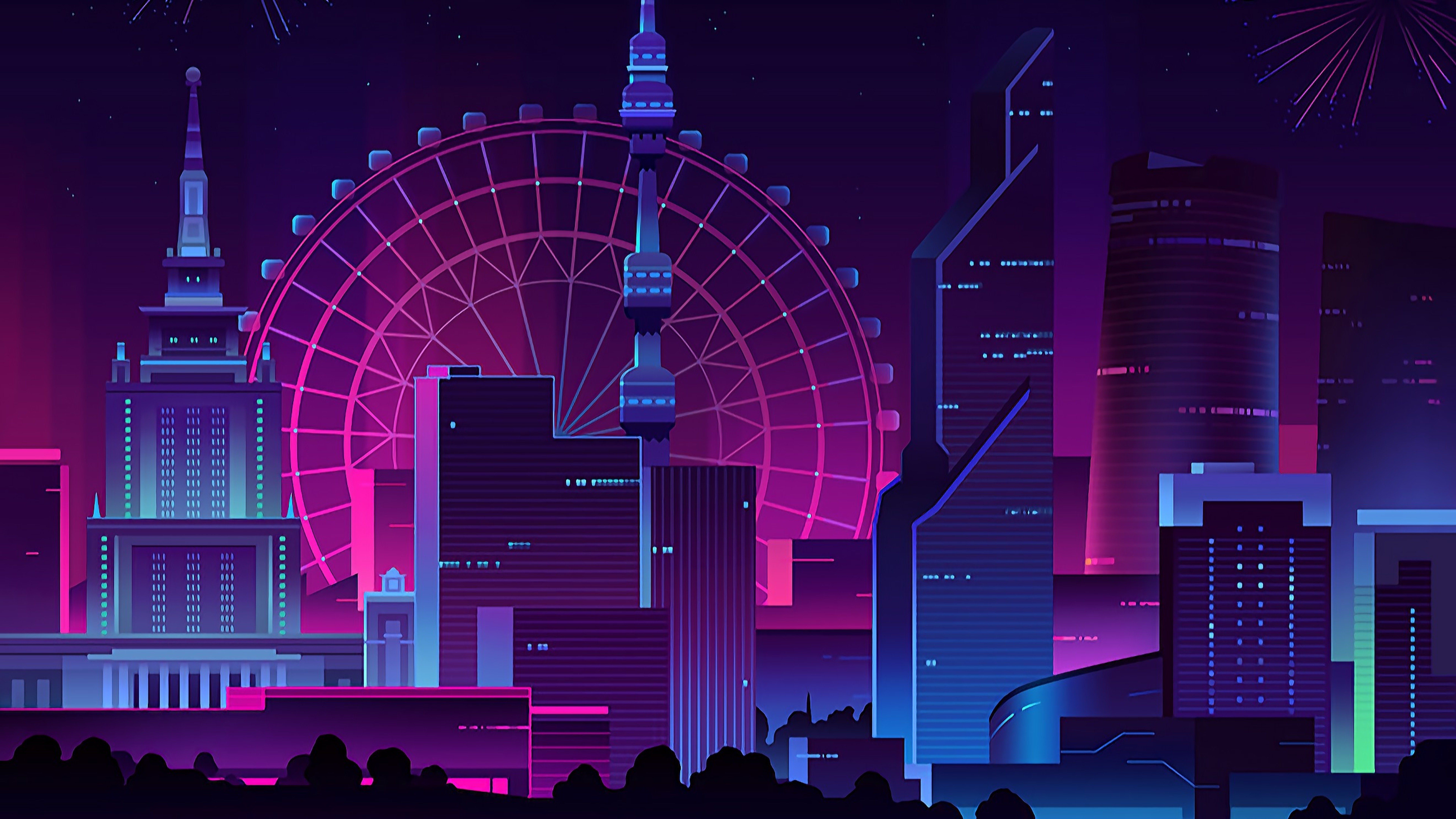 Anime City Purple Wallpapers