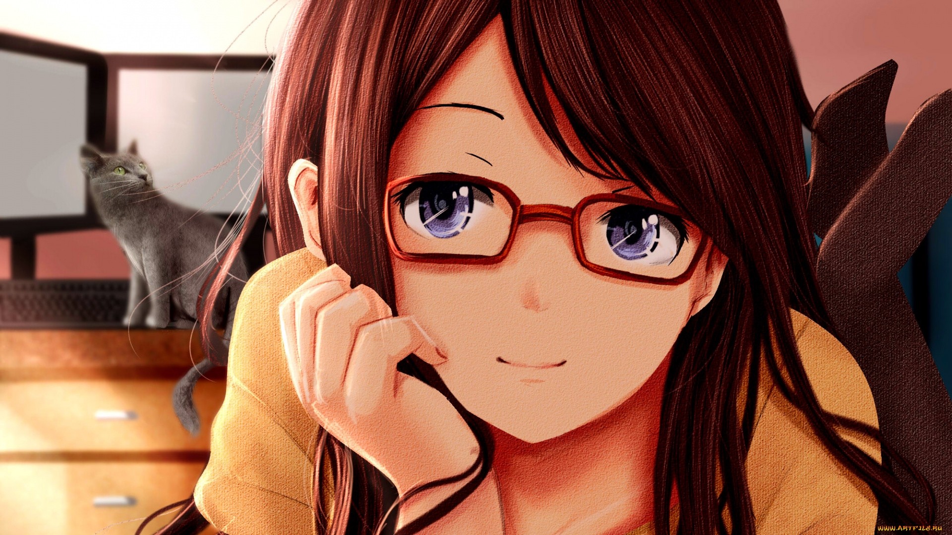 Anime Cute Glasses Girl Hd Wallpapers