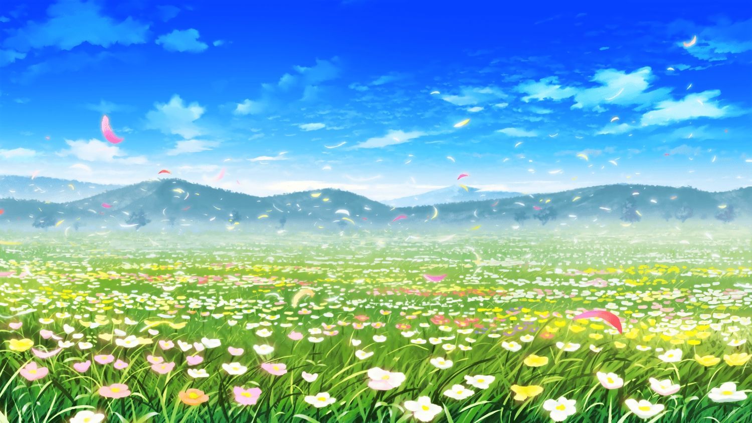 Anime Flower Field Scenery Wallpapers