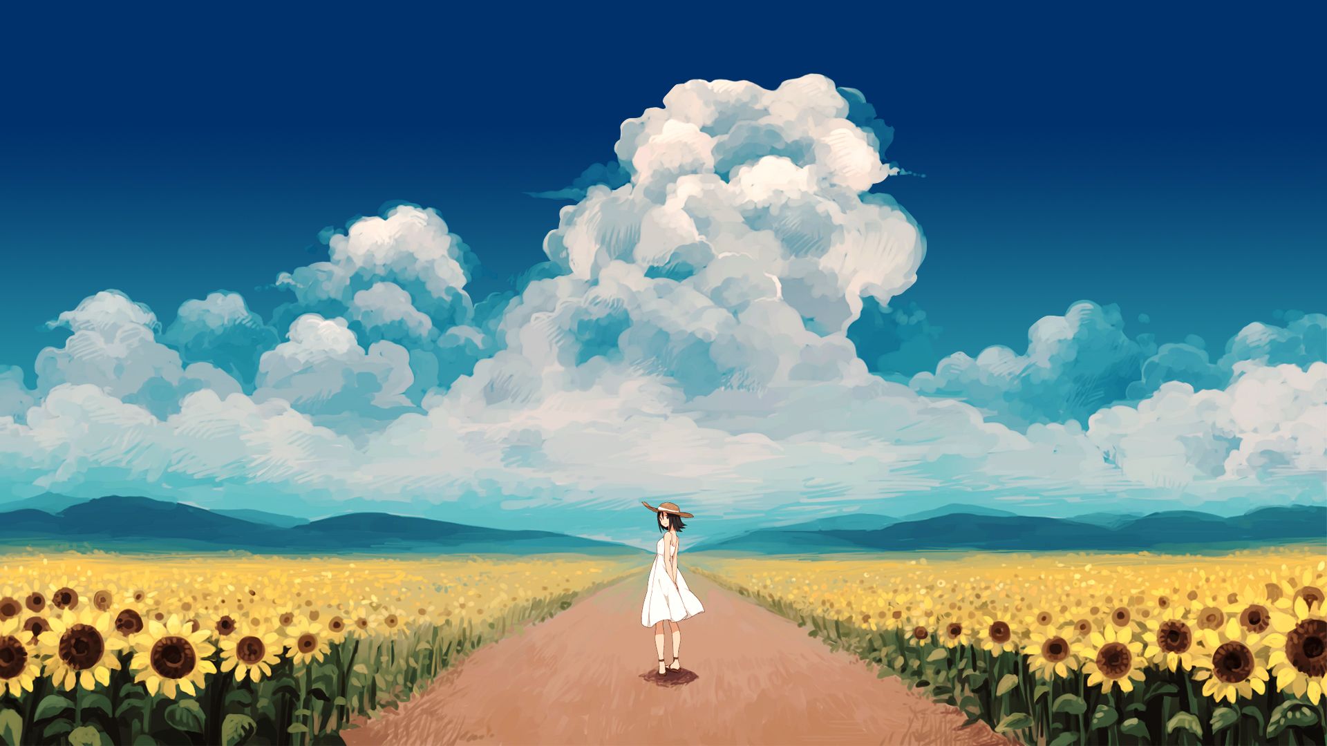 Anime Flower Field Scenery Wallpapers