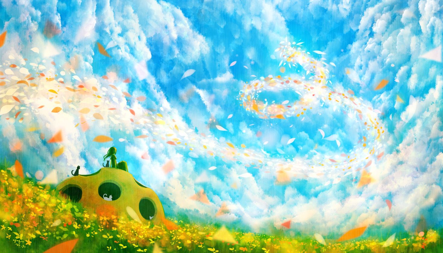 Anime Flower Field Scenery Wallpapers