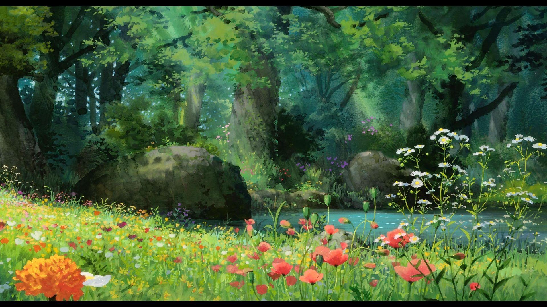 Anime Flower Field Scenery Wallpapers