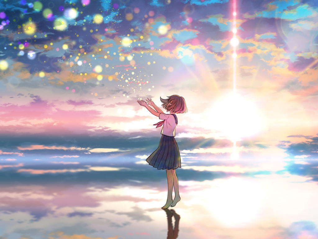 Anime Girl And Colorful Sky Wallpapers