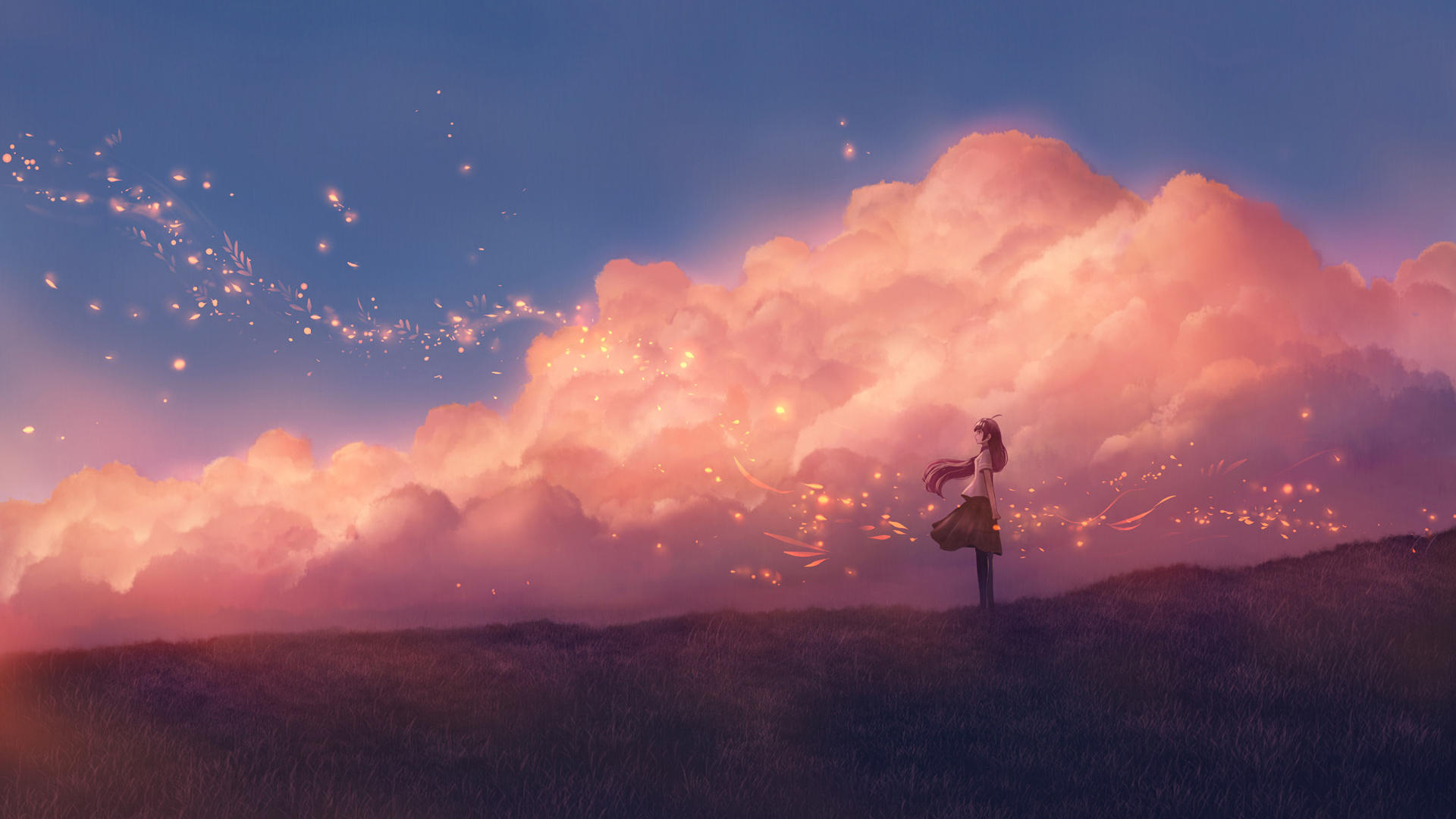 Anime Girl And Colorful Sky Wallpapers