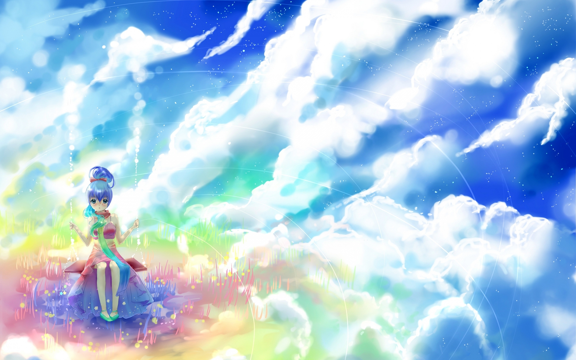 Anime Girl And Colorful Sky Wallpapers