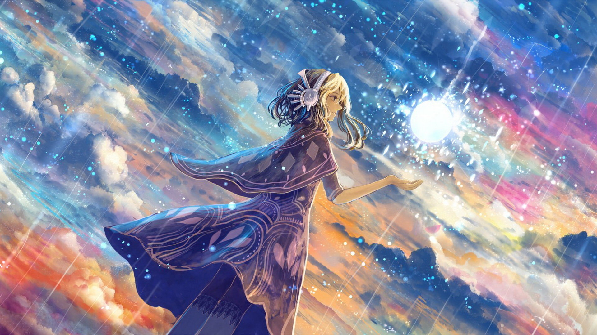 Anime Girl And Colorful Sky Wallpapers