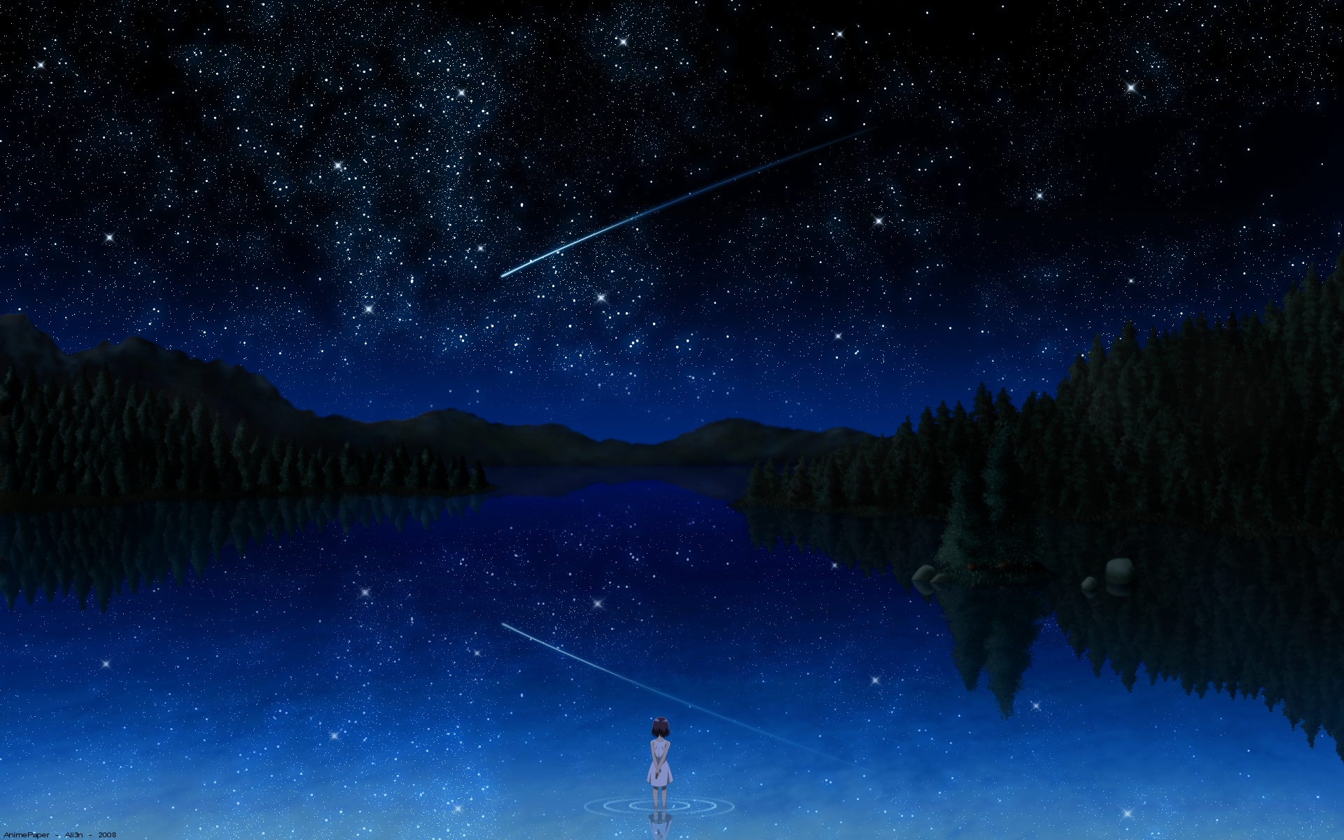 Anime Girl And Cool Starry Sky Wallpapers