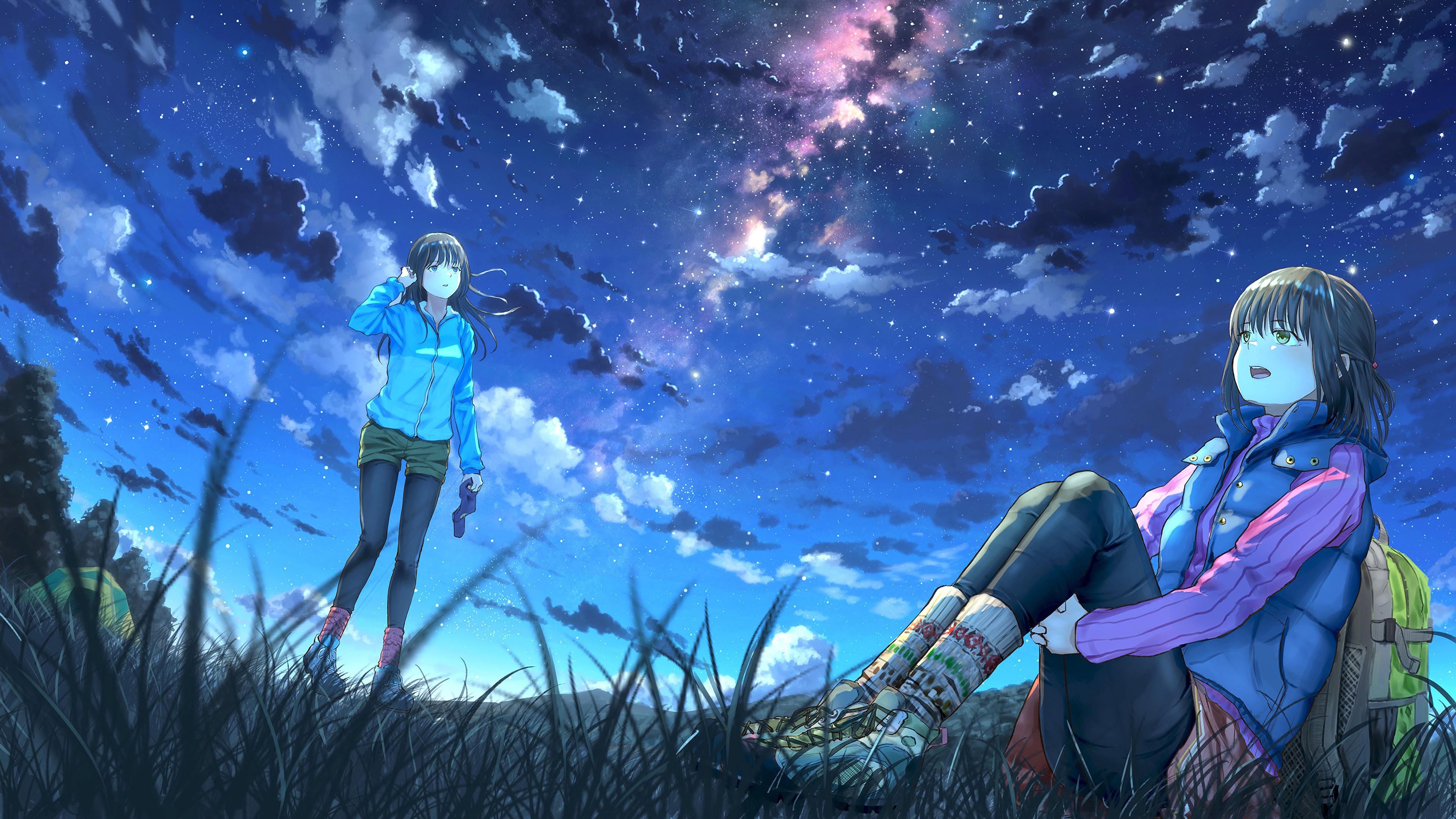 Anime Girl And Cool Starry Sky Wallpapers