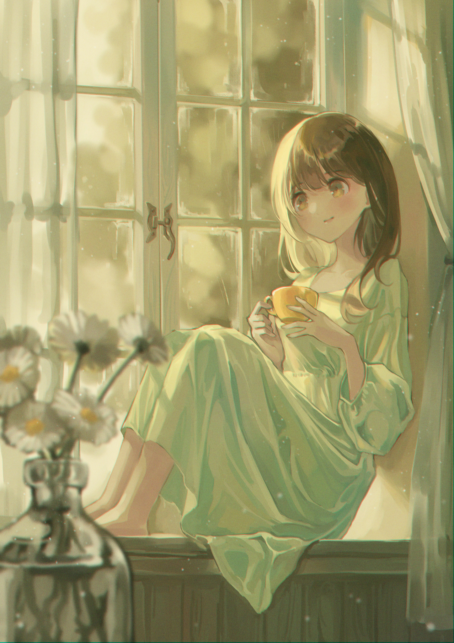 Anime Girl Holding Tea Outside Wallpapers