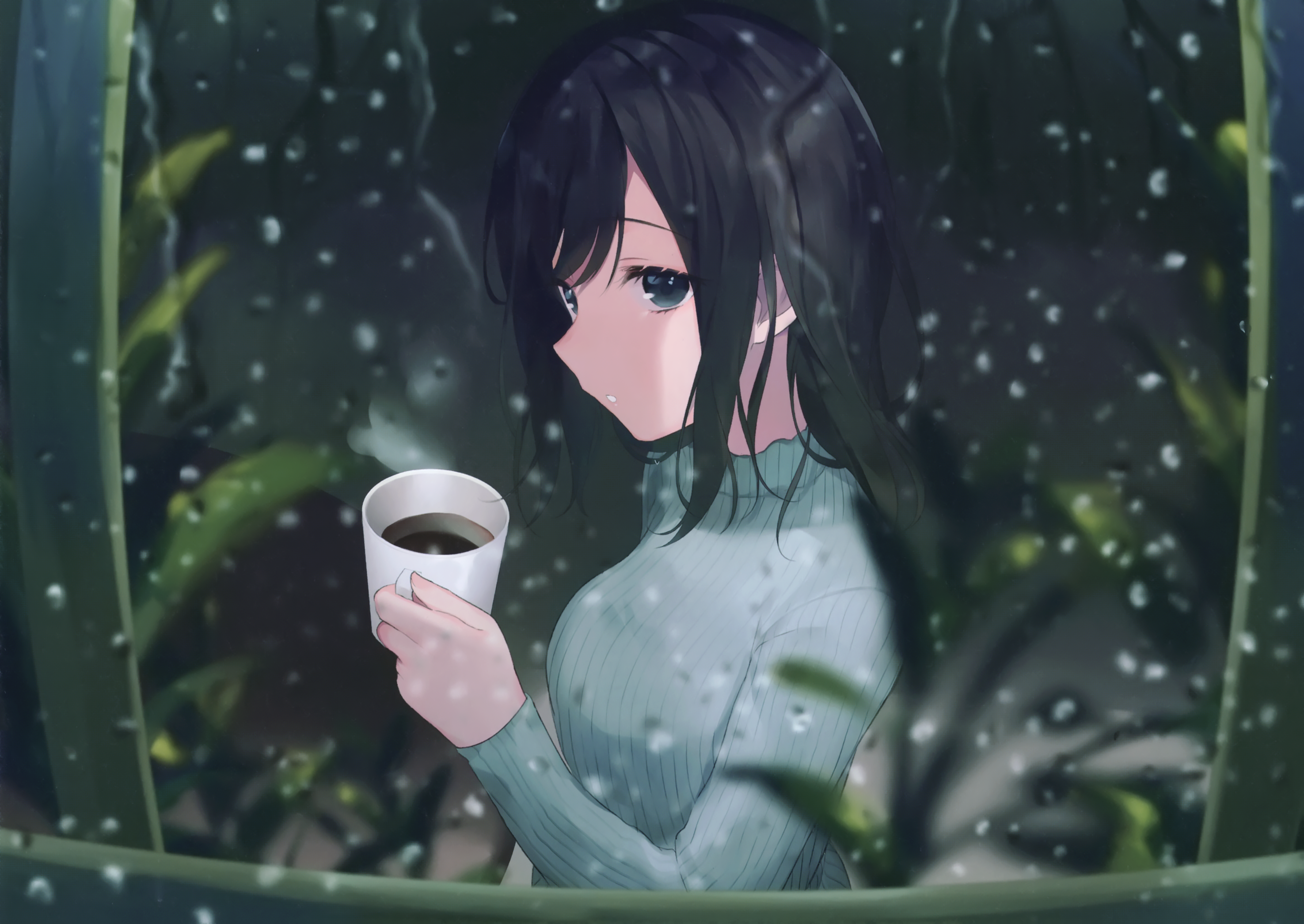 Anime Girl Holding Tea Outside Wallpapers