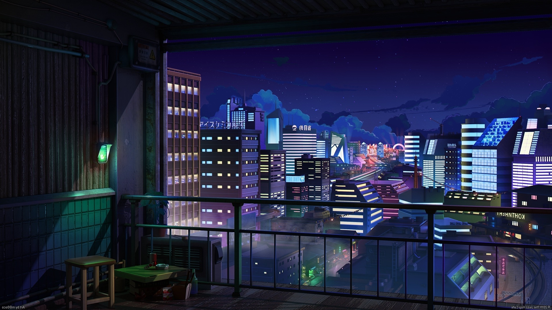 Anime Girl In Balcony Cityscape Sea And Sunset Wallpapers