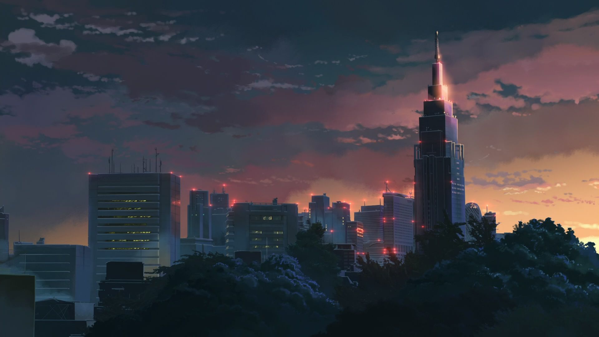 Anime Girl In Balcony Cityscape Sea And Sunset Wallpapers