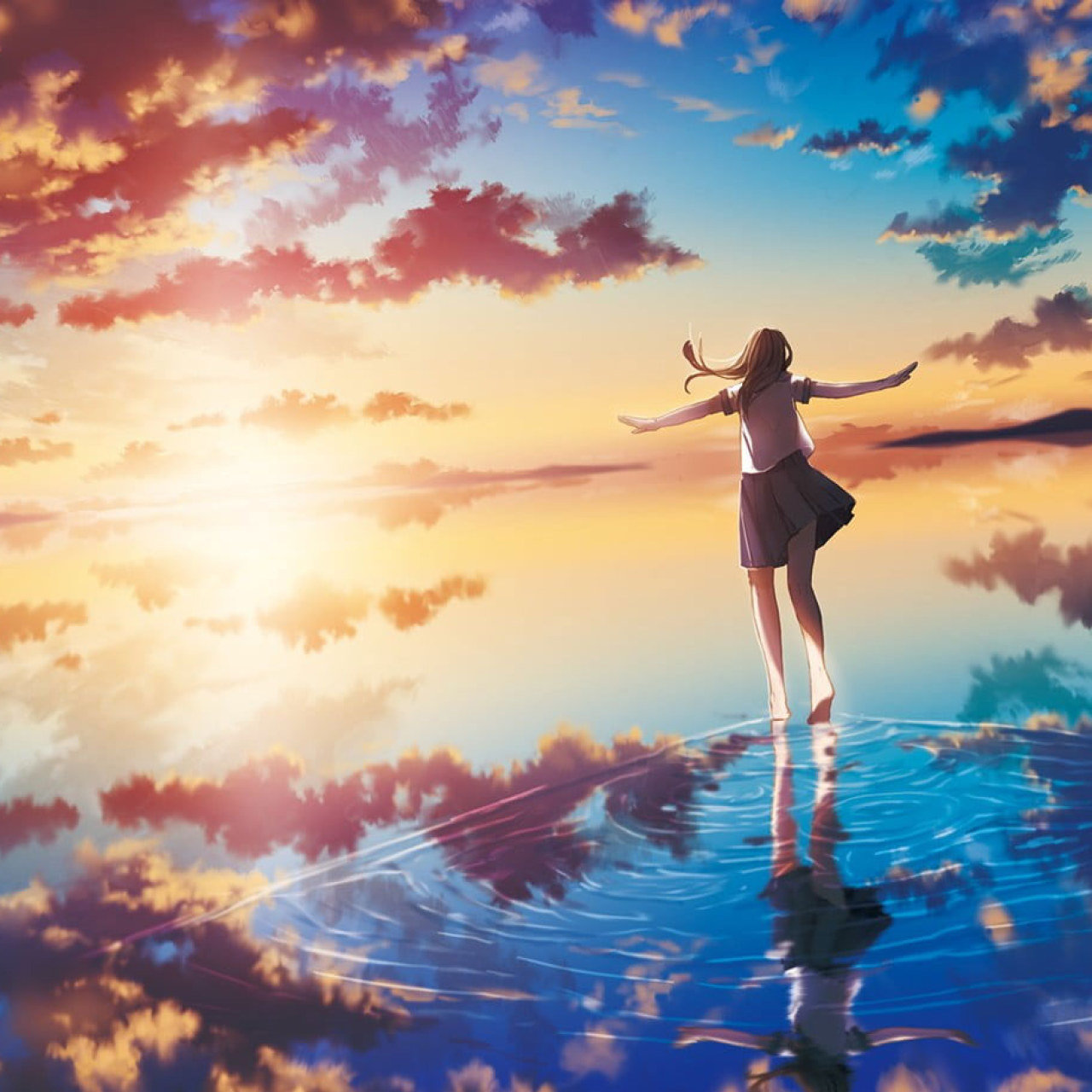Anime Girl In Clear Sunset Wallpapers
