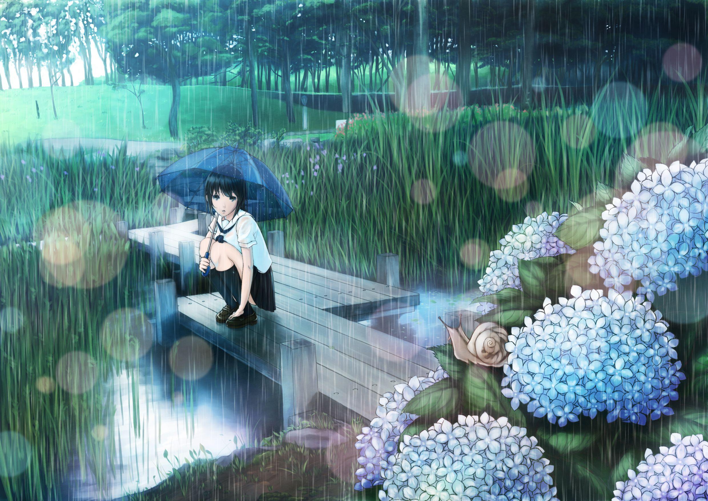 Anime Girl In Rain Wallpapers