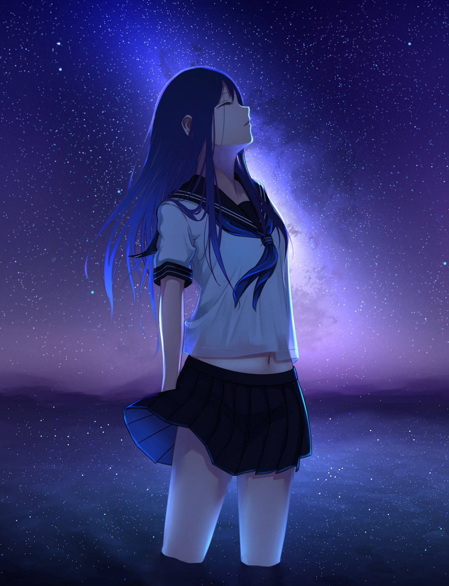 Anime Girl In School Uniform Watching City Sky Wallpapers