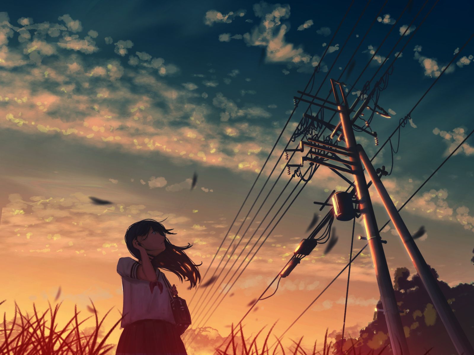 Anime Girl In School Uniform Watching City Sky Wallpapers