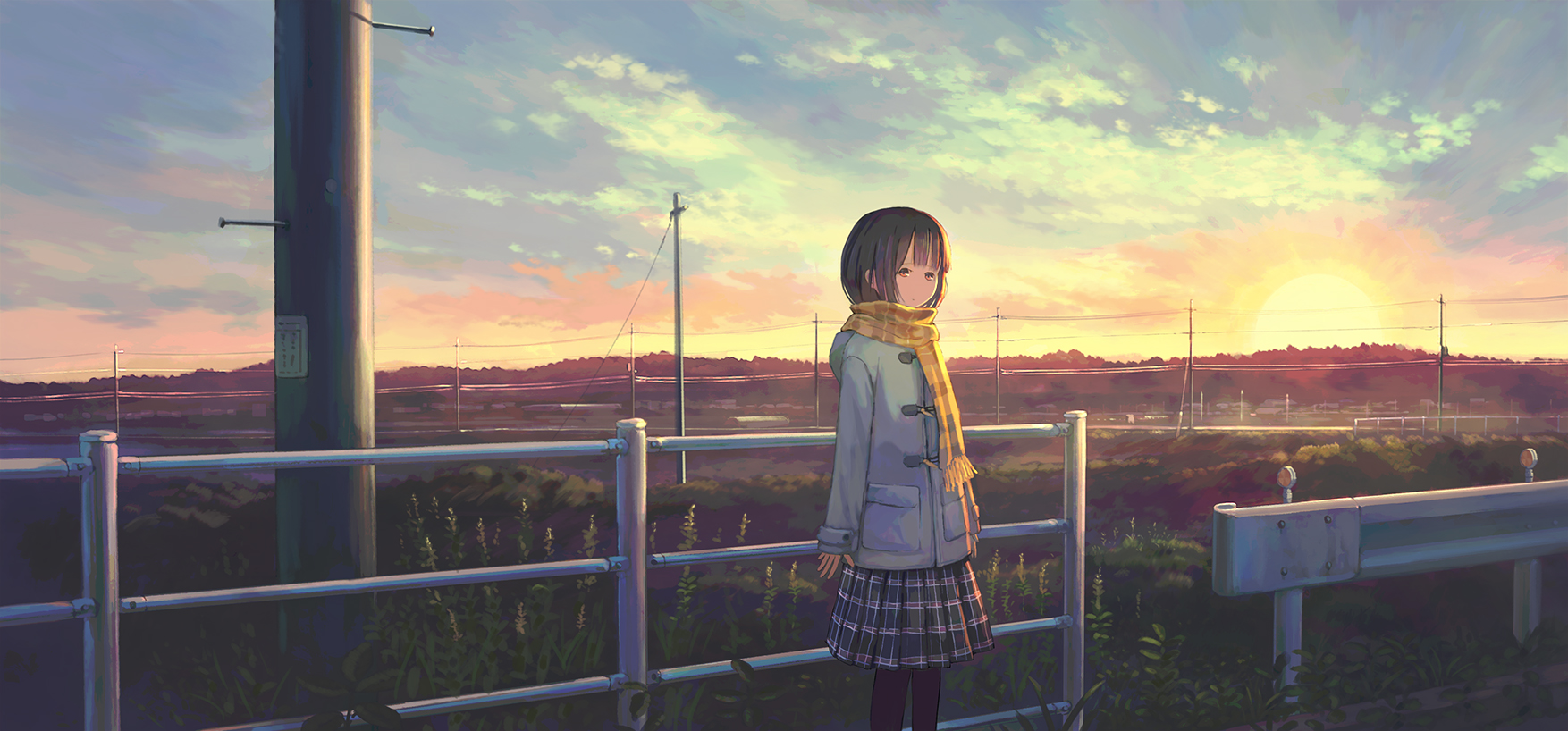 Anime Girl In School Uniform Watching City Sky Wallpapers