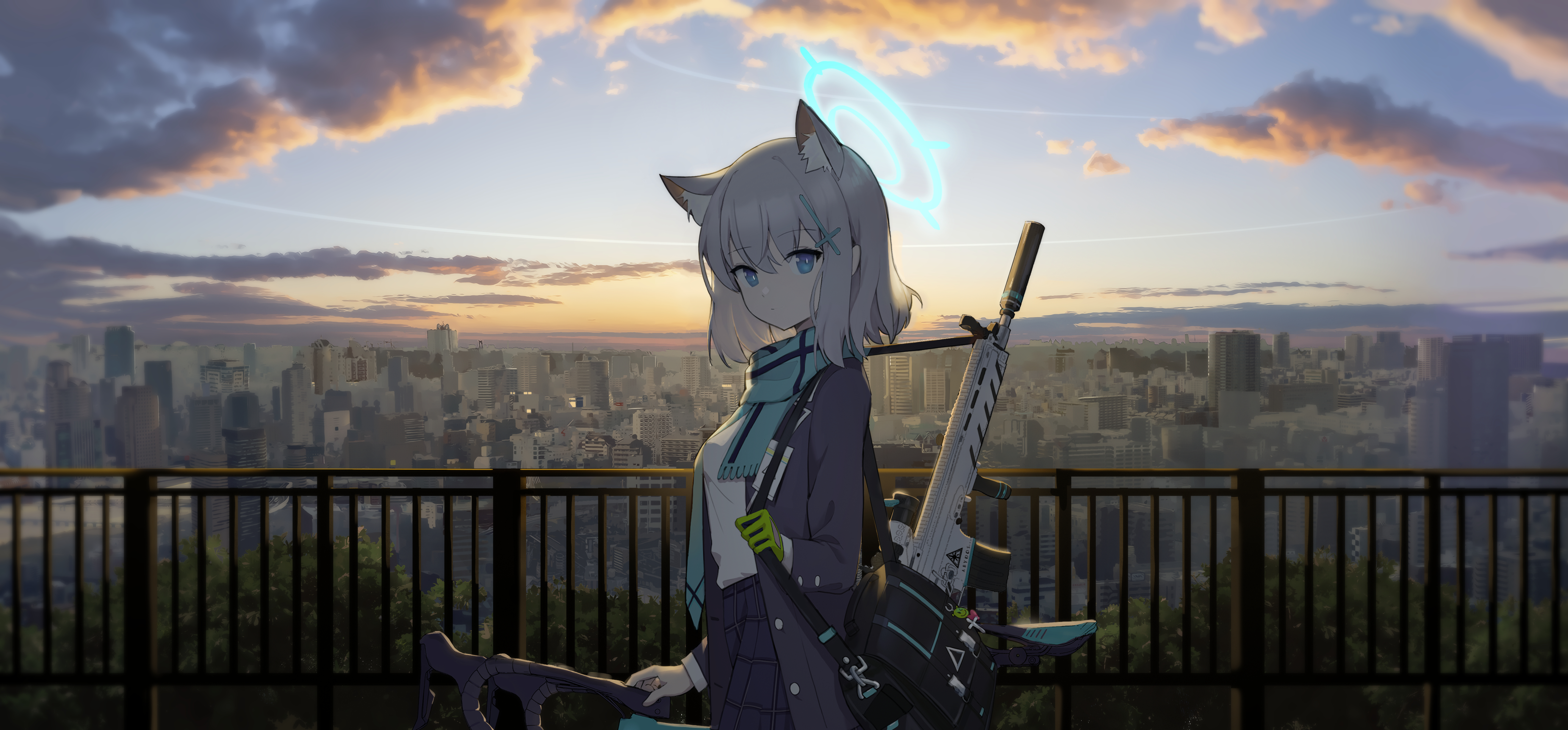 Anime Girl In School Uniform Watching City Sky Wallpapers